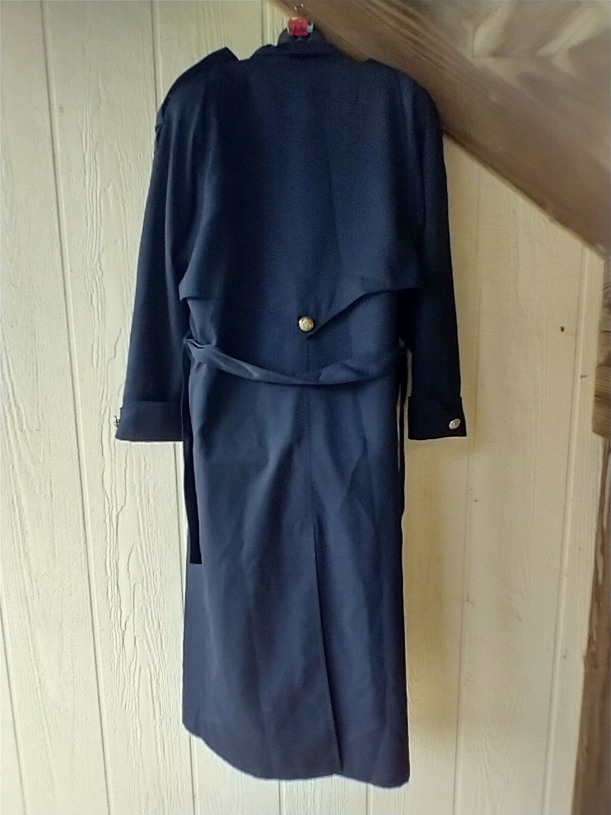 Women’s Vintage J. Gallery Navy Blue Dress Trench Coat Sz 8 Lining Airline Style