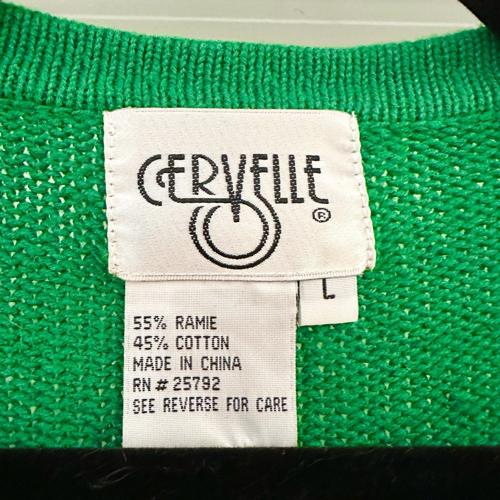 Cervelle Vintage Beaded Pearl Embellished V Neck Cardigan Sweater Kelly Green