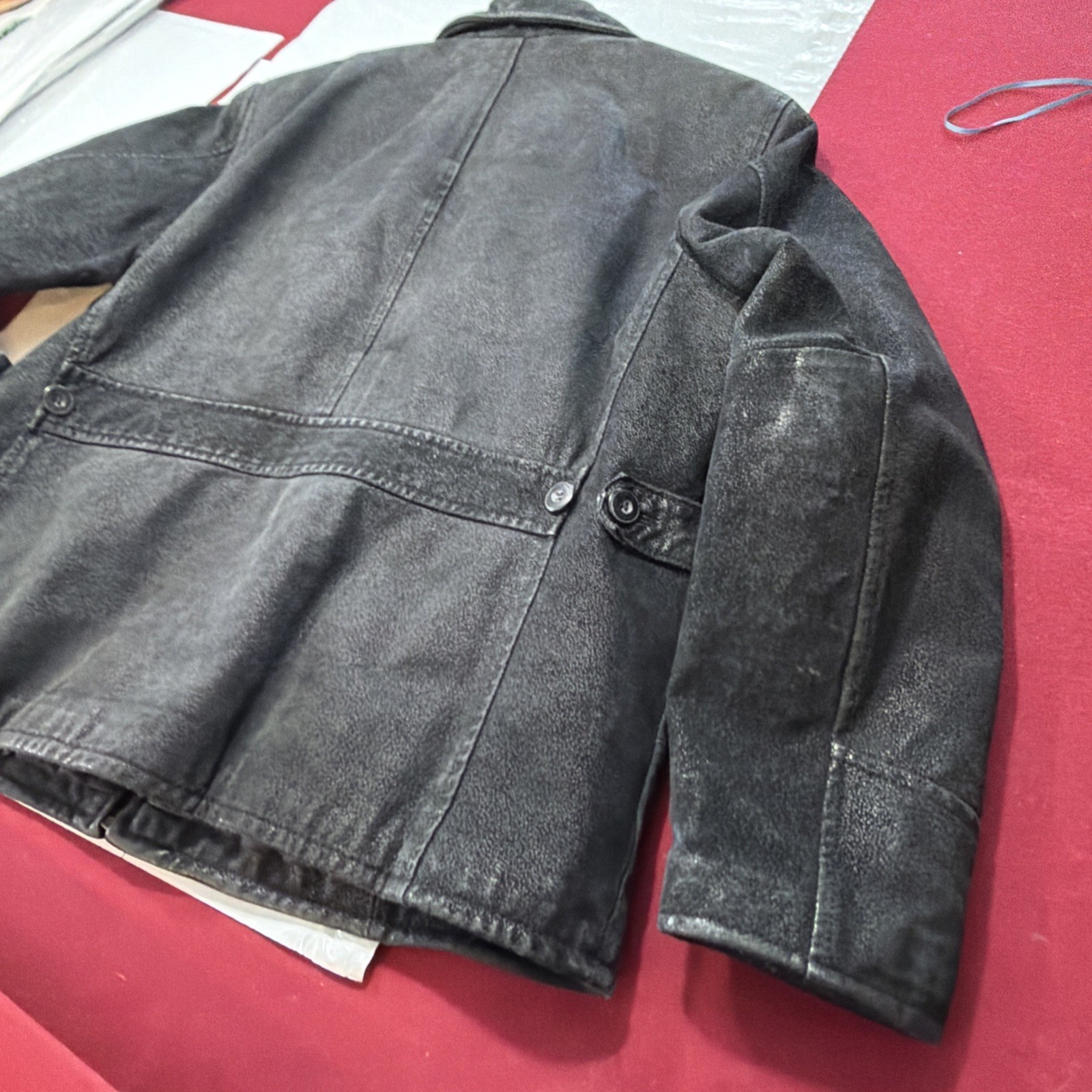 90s Kathy Ireland Black SUEDE Leather Zip Up Moto Biker Jacket Pockets Women’s L