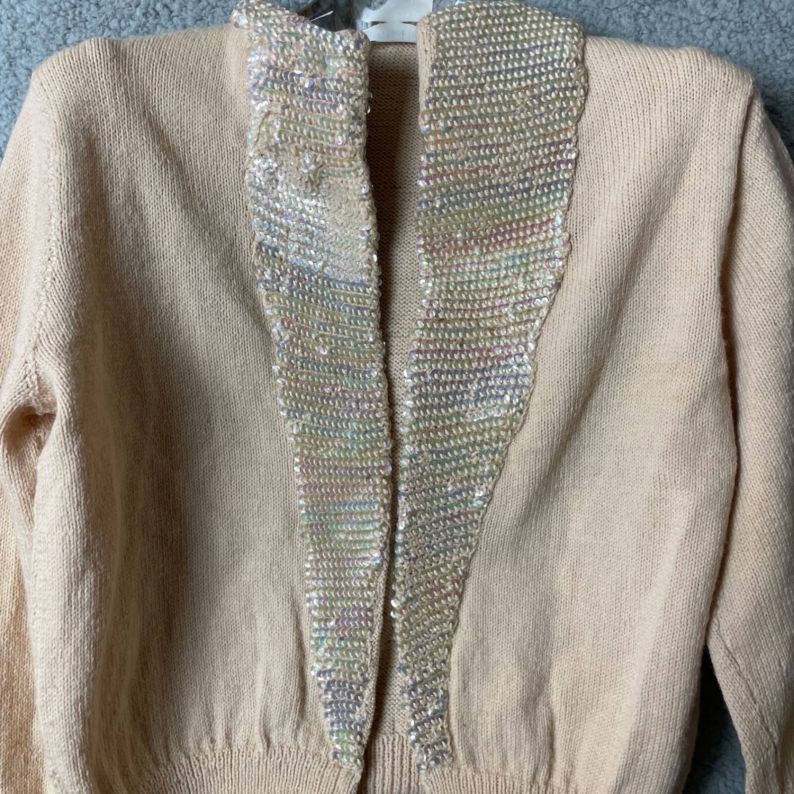 VTG Artisan Made Cardigan Sweater Womens S/M Beige Sequins Hand Knit