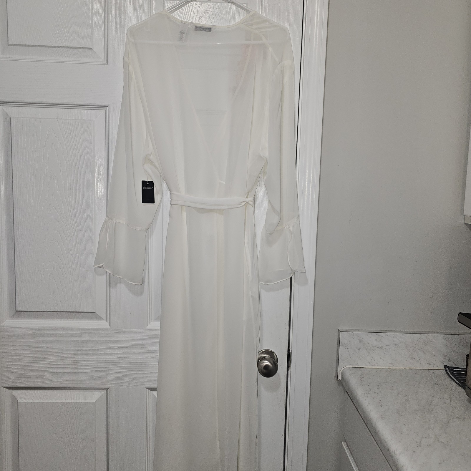 NWT Ivory Sheer Robe Embroidered Wedding Bride Lingerie Sexy Romantic Night Sz L