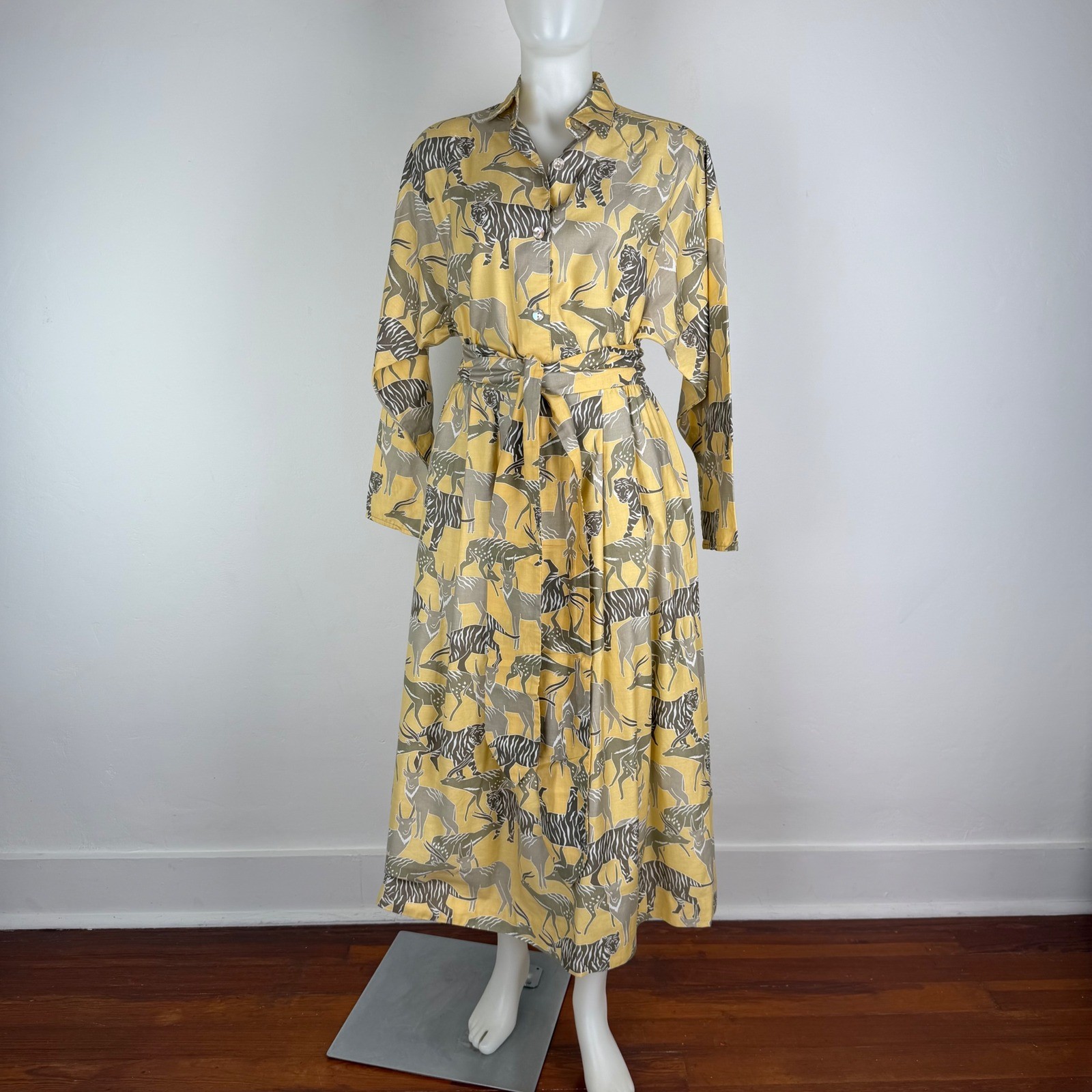 Vintage 80s Lorch Safari Print Top Skirt Set Yellow Cotton Animal Print Belted