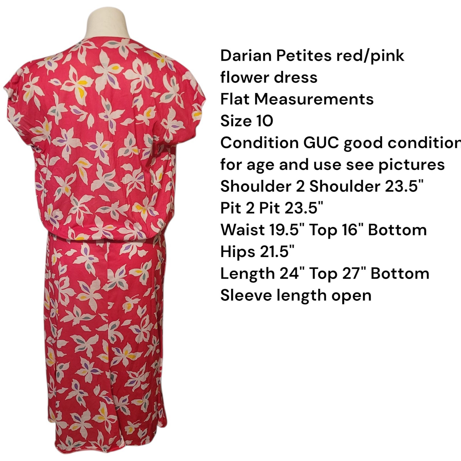Vintage Darian Petites Dress Set Top & Bottom Size 10 Pink Floral 80s 2 Pieces