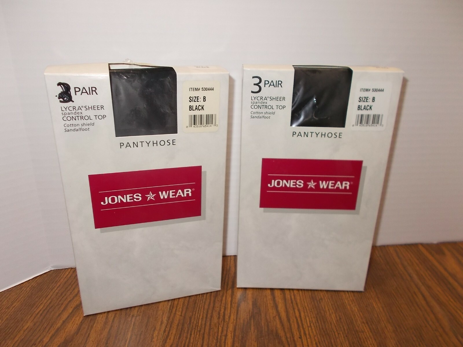Jones Wear Pantyhose 5 Pair Control Top Lycra Sheer BLACK Size B NEW SEALED
