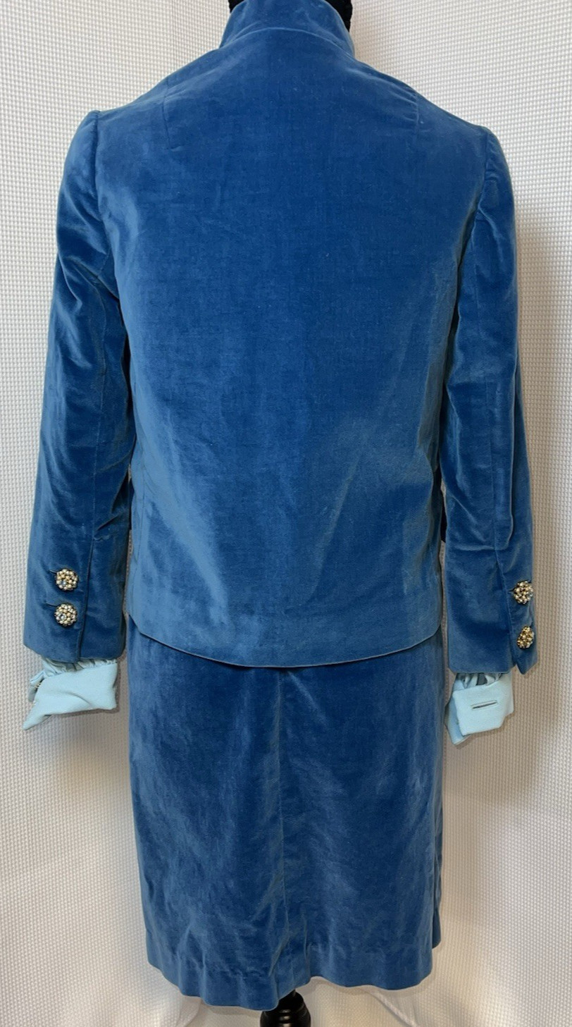 Vintage Unbranded Dress Two Piece Set Jacket Blue Velvet 60 Jeweled Buttons u90