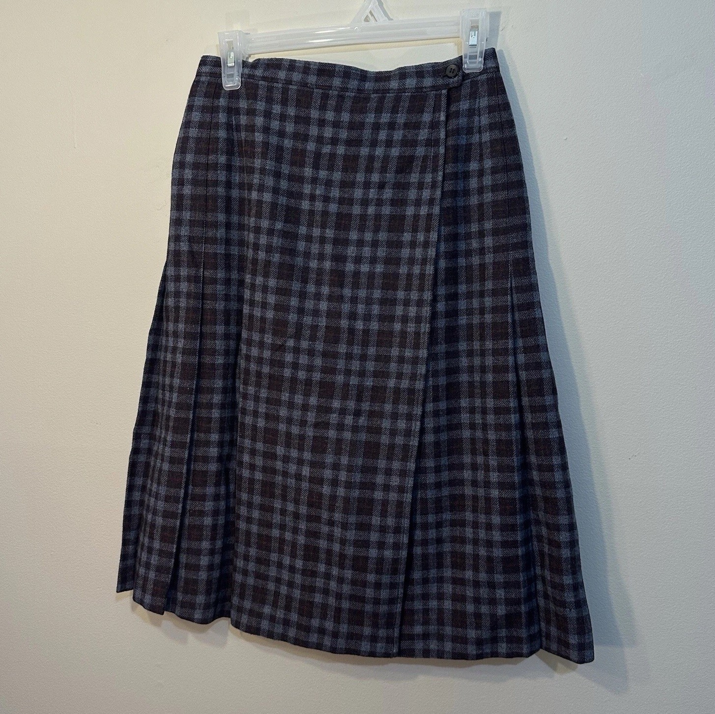 Pendleton VTG M662 Wool Walking Kilt Skirt 10 Muted Blue Purple Brown Plaid 80’s