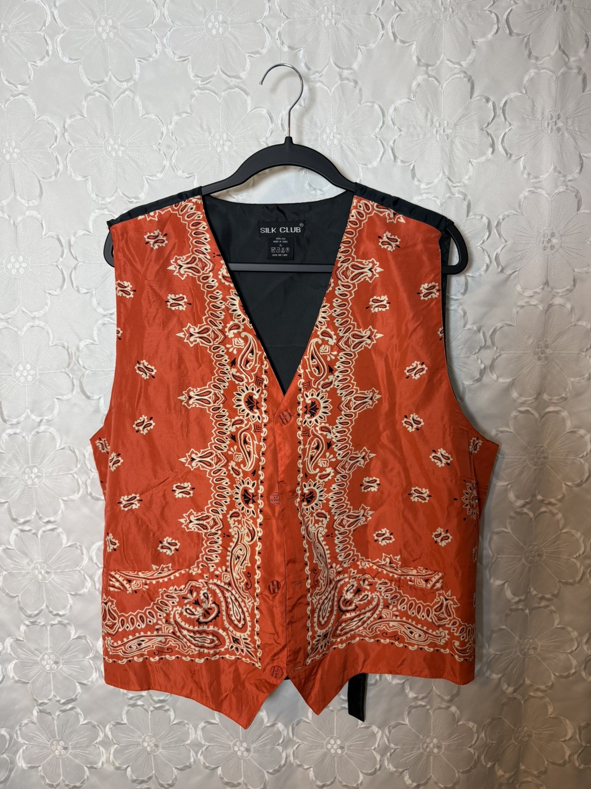 Silk Club Red Bandana Paisley Xl Vest Button Up Y2K 90s western rodeo Americana
