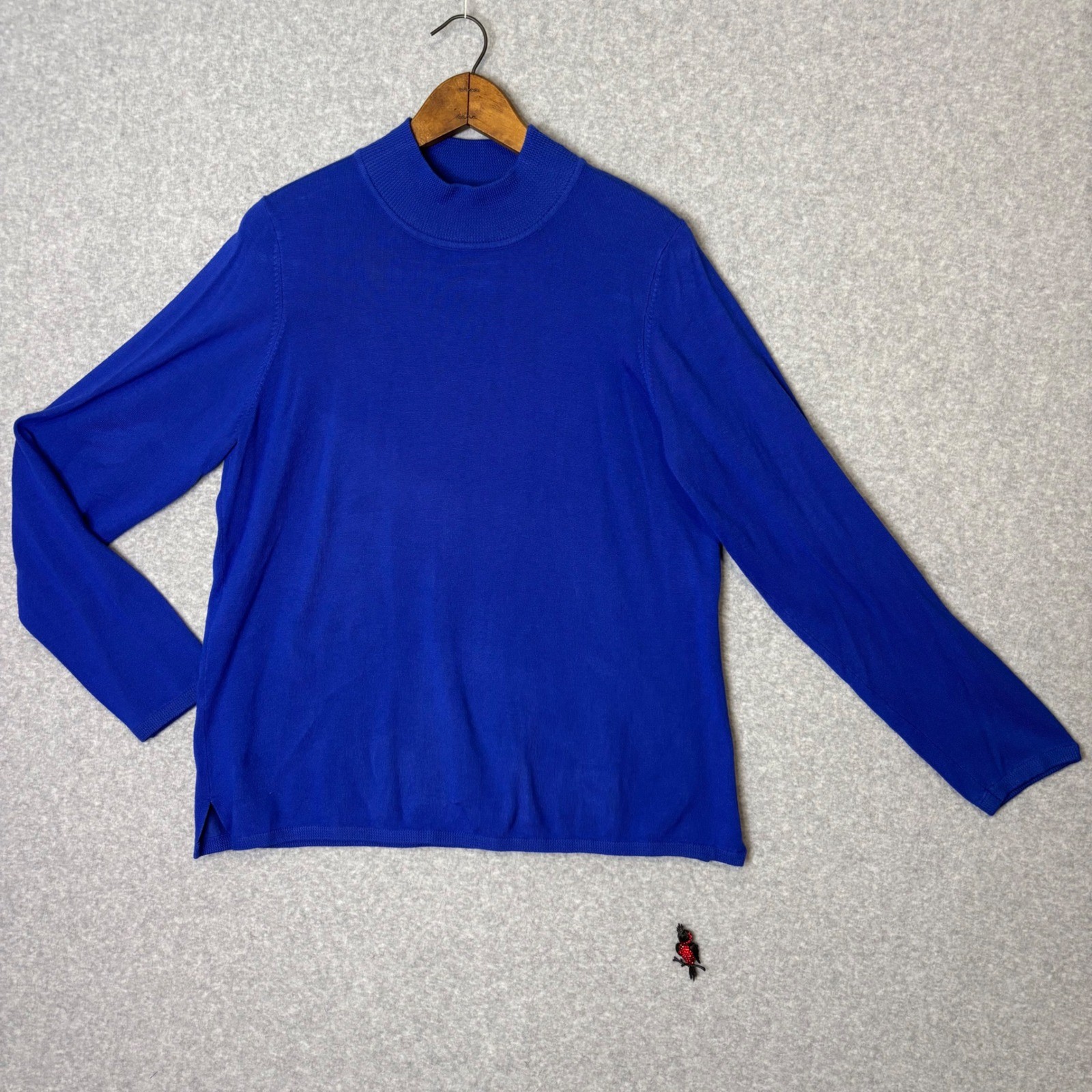 Vintage y2k À la carte Women’s XL Blue Mock Neck Knit Top Rayon Spandex Sweater
