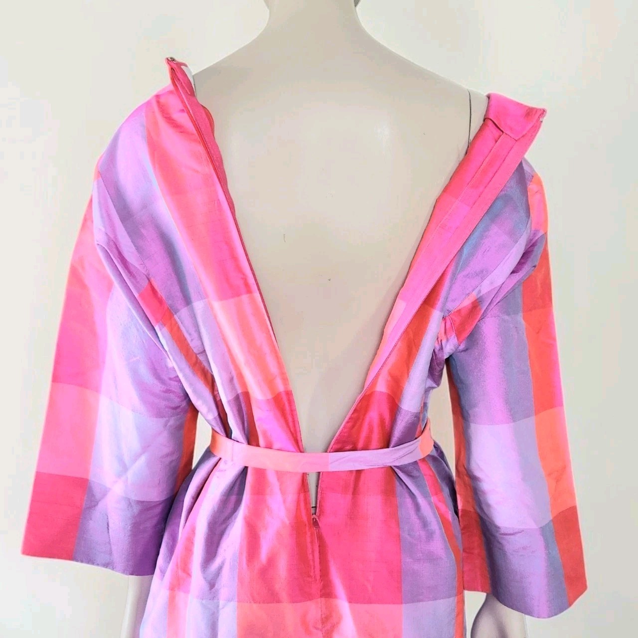 Vintage Jim Thompson Siamese Trader Thai Silk Belted Madras Kaftan Dress M 60s
