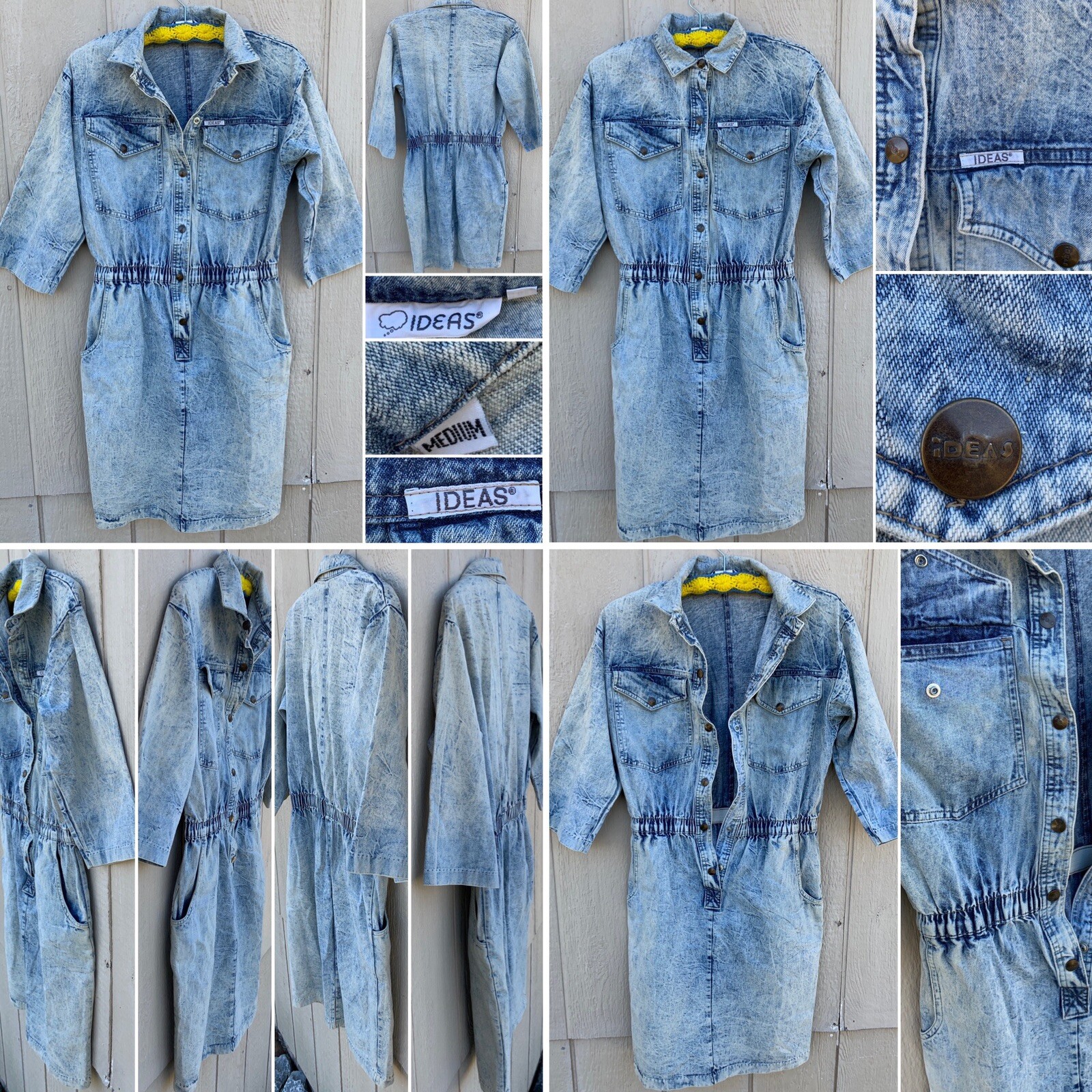 Vintage Ideas Acid Wash Denim Dress With Pockets Medium 80s 90s 1980s