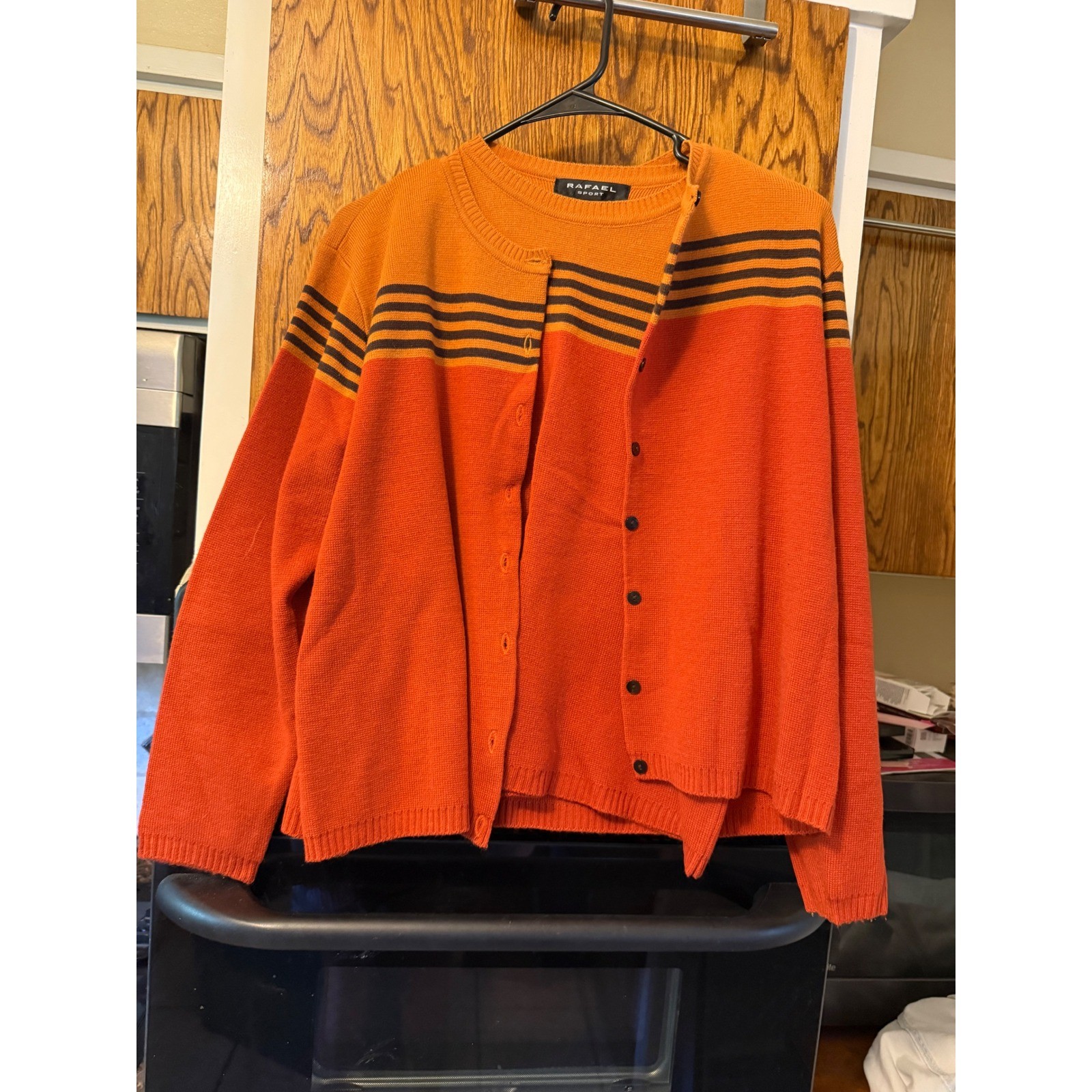 Rafael Sport Vintage Orange Mustard Striped Cardigan and Shell Sweater Set L
