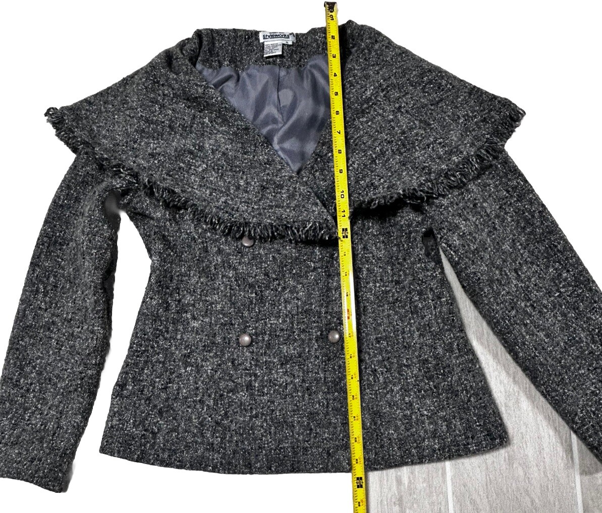 VTG Newport News Styleworks Women’s Winter Gray Blazer Sz 8 Shawl Fringe
