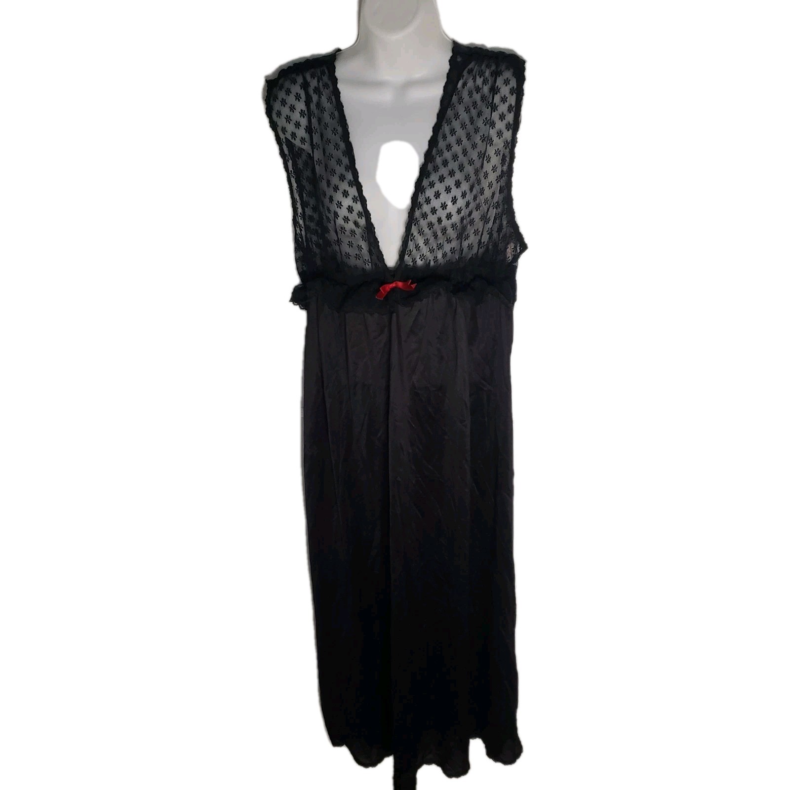 VTG Nightgown Goth LingerieLong Spotlight Lace Mid Century Size L Made USA