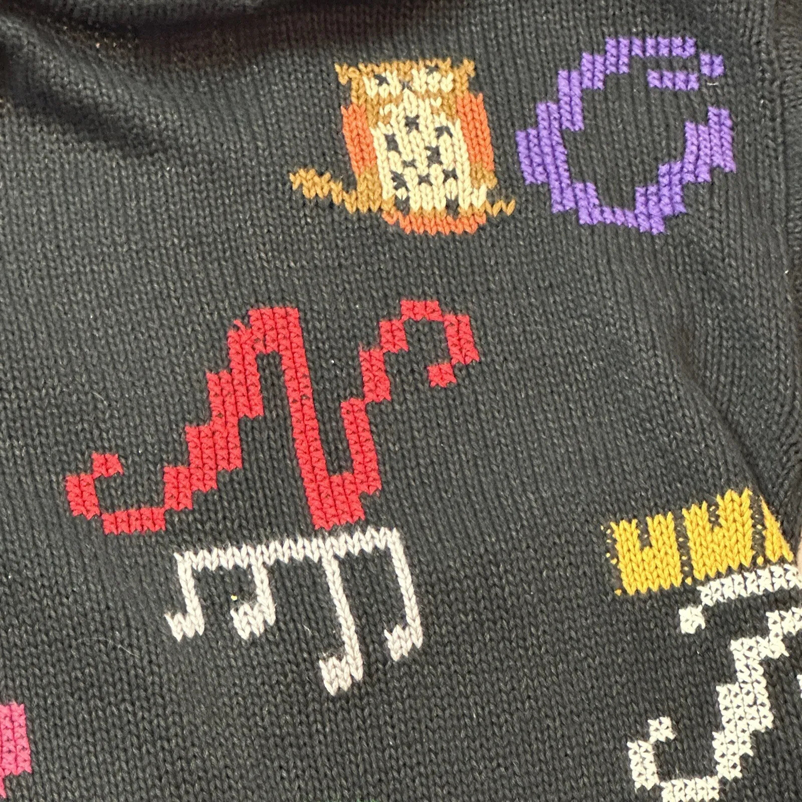 Vintage DESIGN OPTIONS Knitwear Cardigan Sweater Alphabet And Numbers Sz. Small