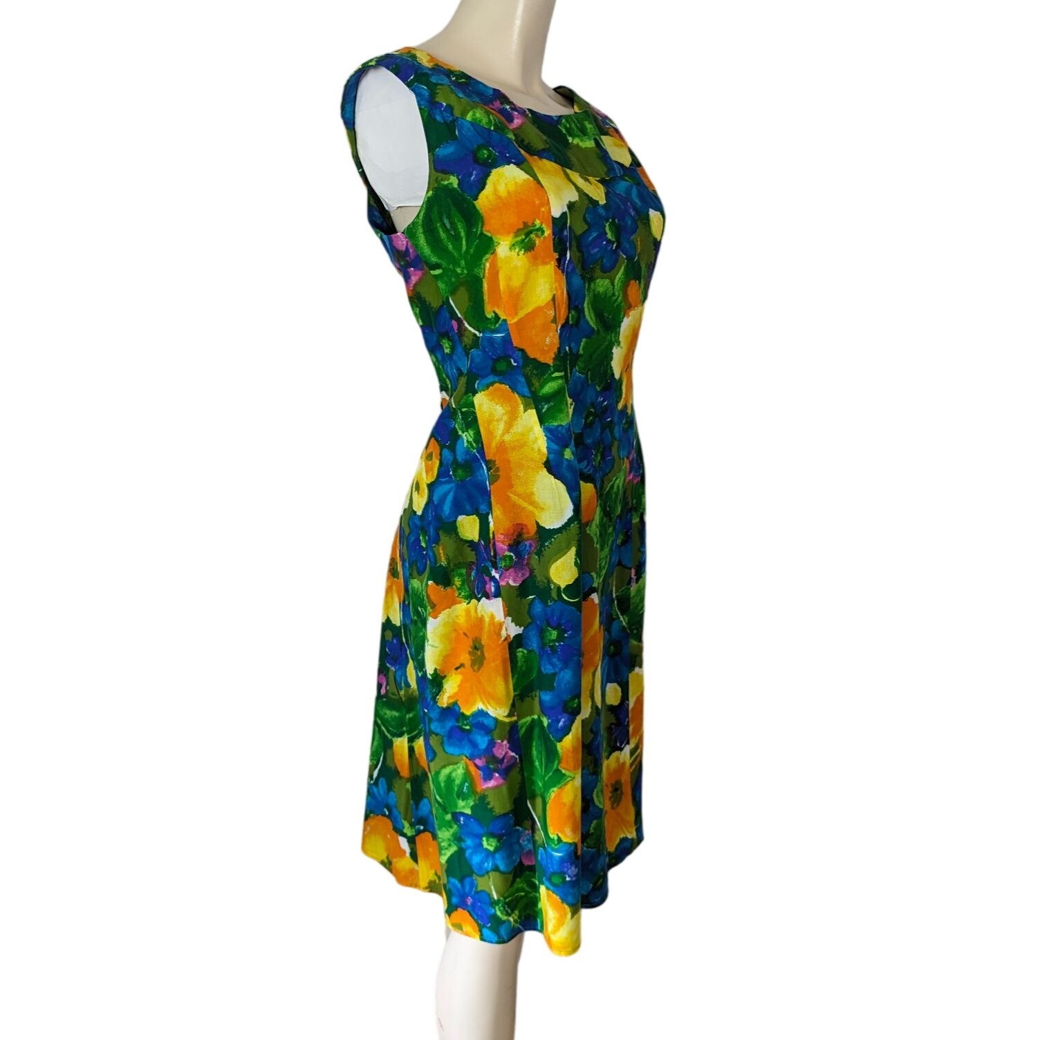 THE HOUSE of MUUMUUS sleeveless A-line Hawaiian colorful Floral Vintage dress L