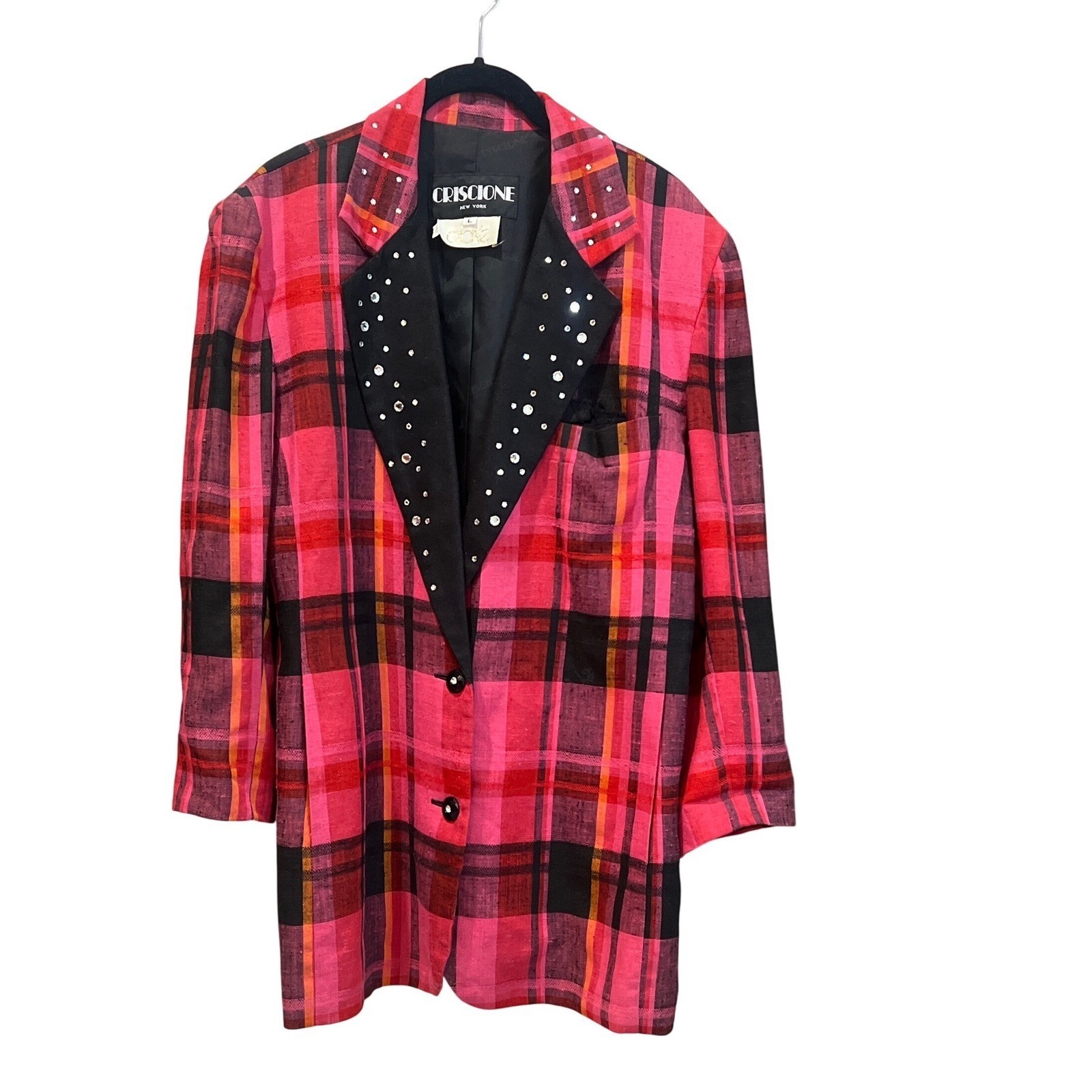 Criscione NY Cache Vintage 80’s Plaid Rhinestone Embellished Blazer Jacket