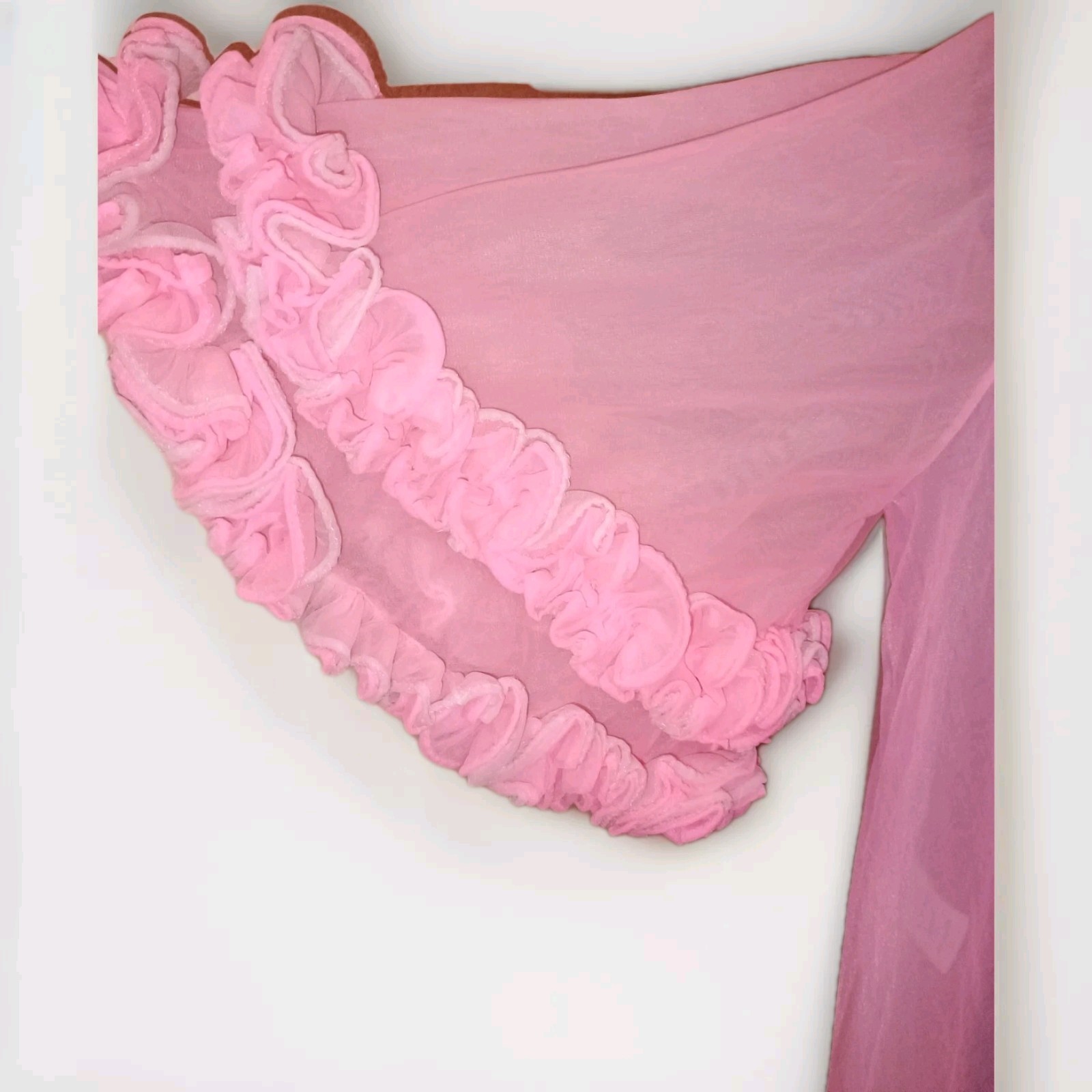 Vintage 50s 60s Jenelle Of California DBL Nylon Sheer Chiffon Ruffles Pink Robe