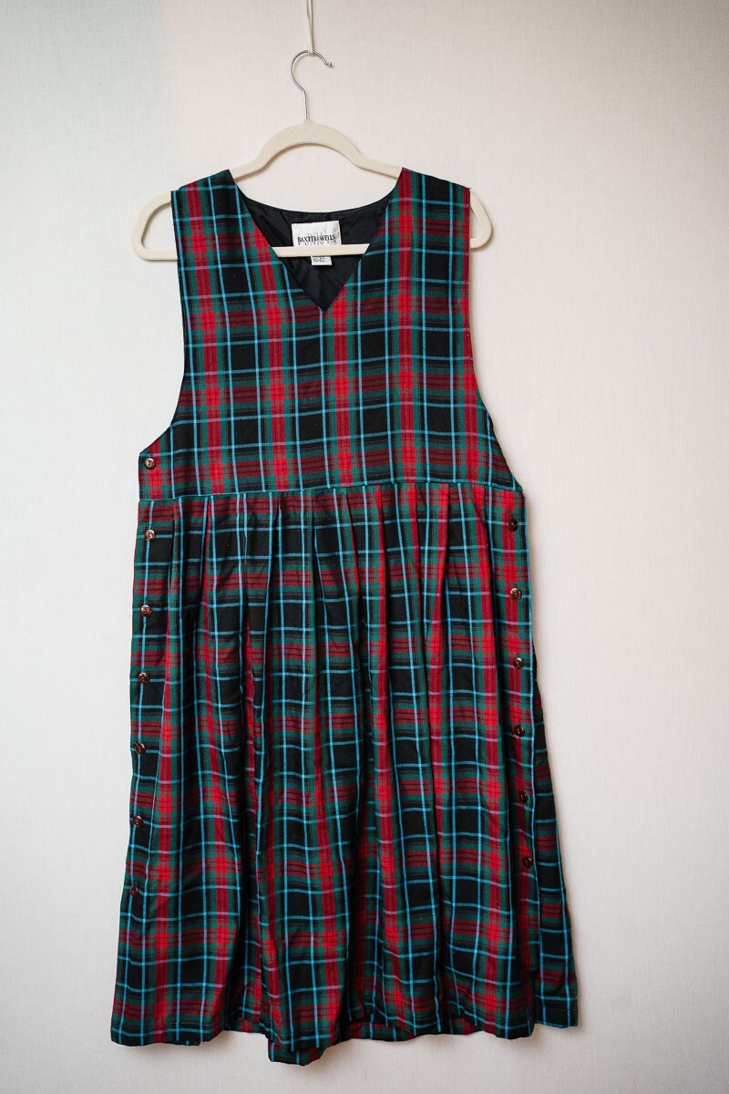 Baxter & Wells Vintage womens plaid dress pleated Petite P/L dark academia goth