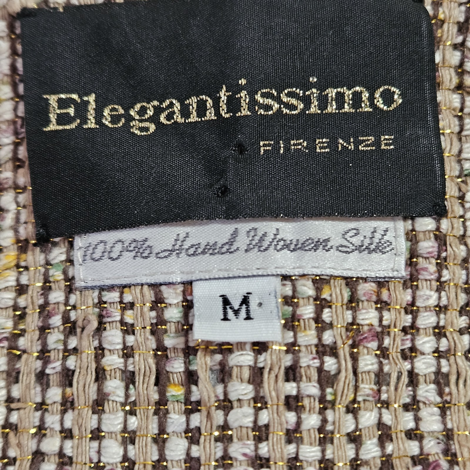 Vintage 100% Silk Hand Woven One Button Blazer Gold Sparkle Thread for Holidays
