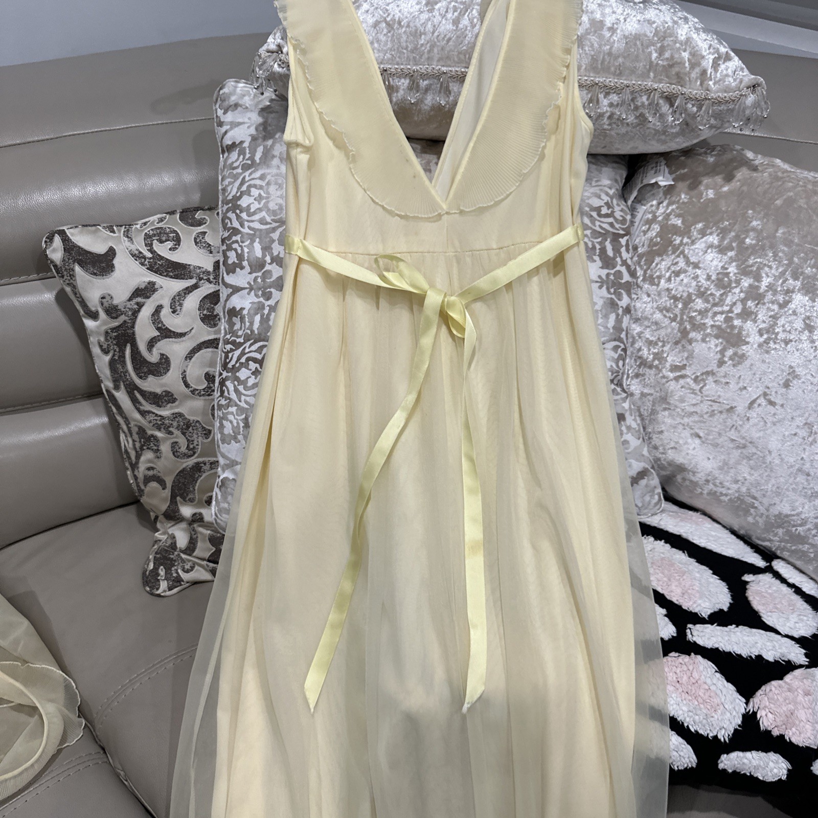 Vintage Evette 2-Piece Sheer Ivory Chiffon Peignoir Set Robe Nightgown Sz petite