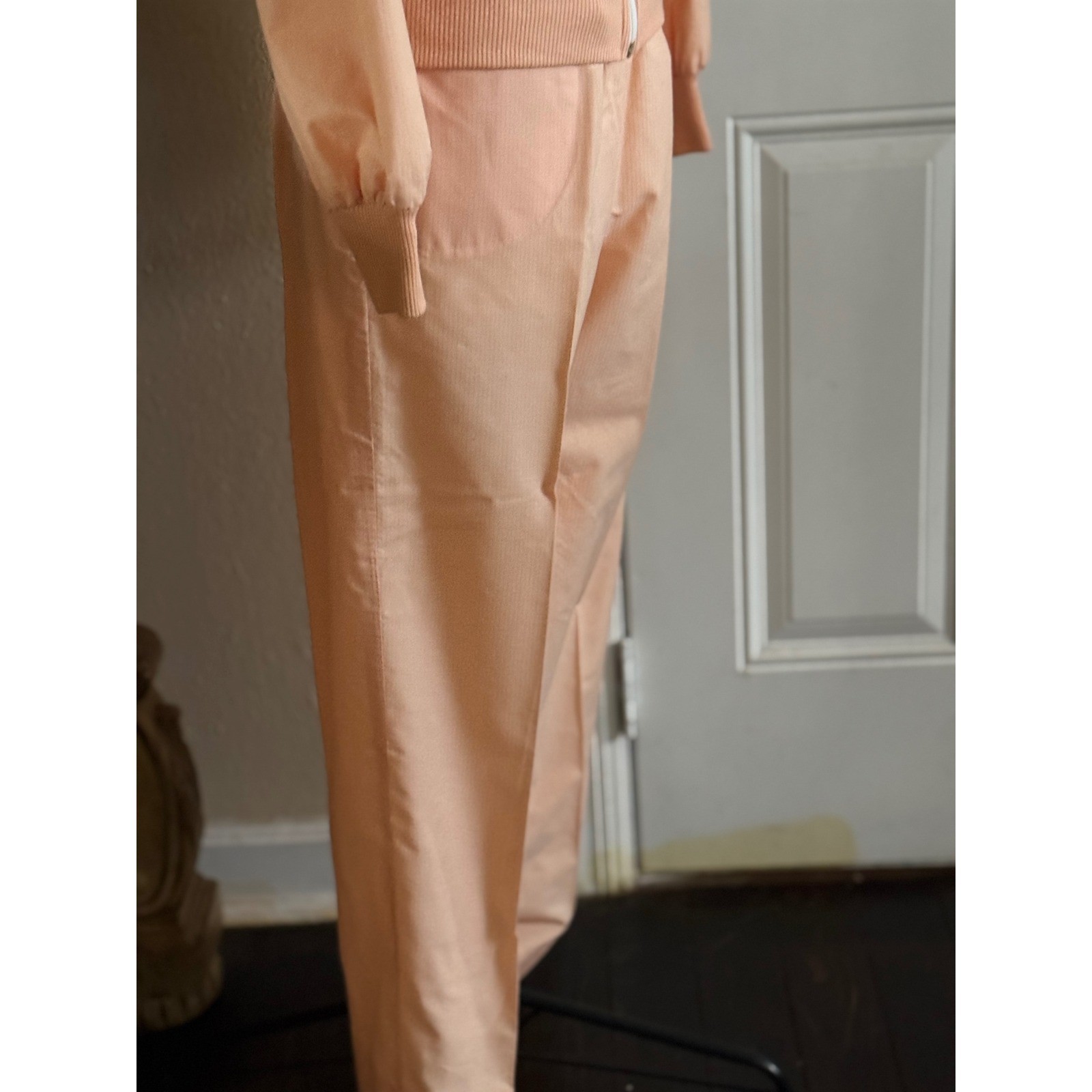 Vintage 80s Peach Tracksuit Set Retro Jacket & Pants Soft Pastel Athleisure XS