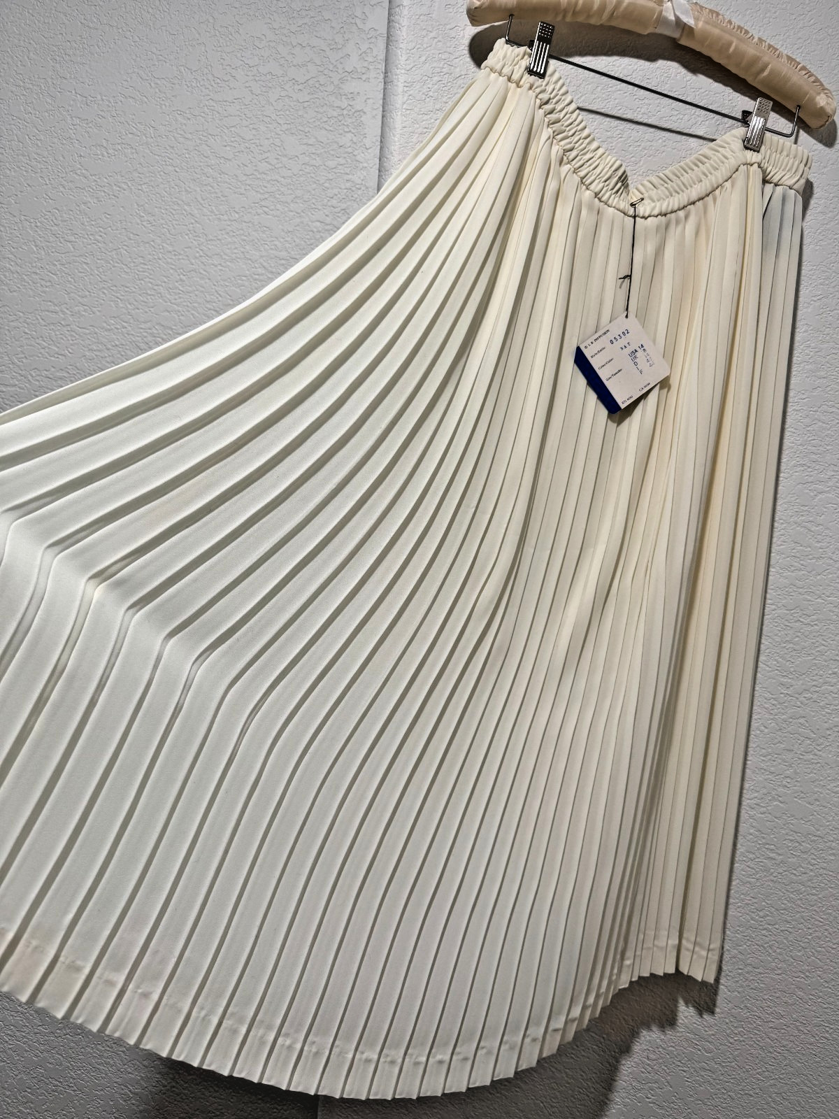 Vtg IB Diffusion Chiffon Full Sweep Pleated Skirt NWT Sz 14 Elastic Waist Cream