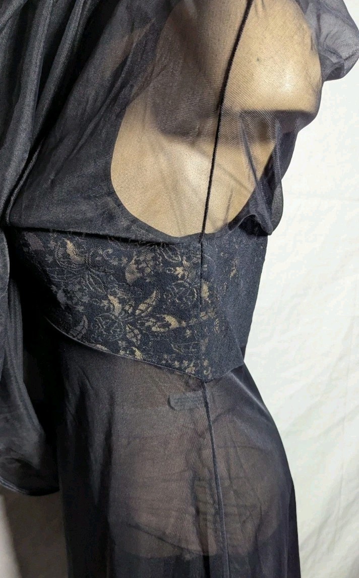 VTG 1950s Vassarette Maxi Slip Dress Nightgownown Layered Chiffon Lace Black 36