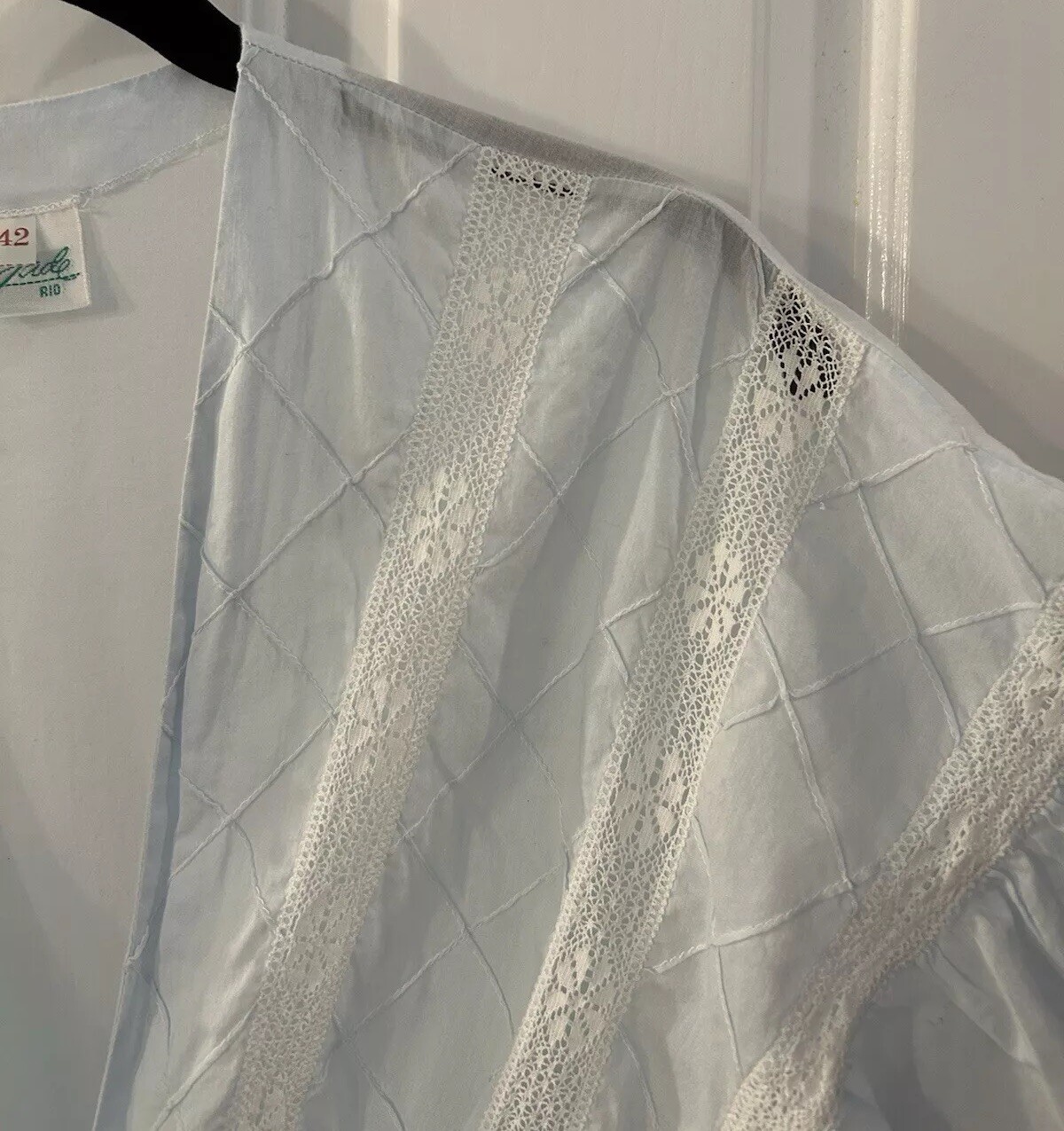 Vintage Jade Rio Women’s Size 42 (S) Blue Cotton – Embroidered, Lace Short Robe