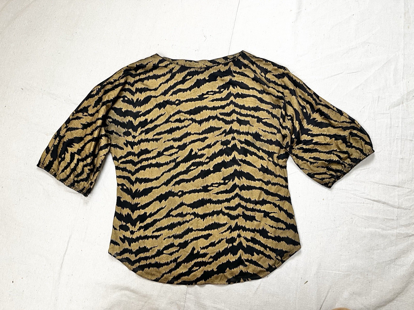 Vintage 70s 80s California Connections Black Gold Semi Sheer Tiger Print Top Med