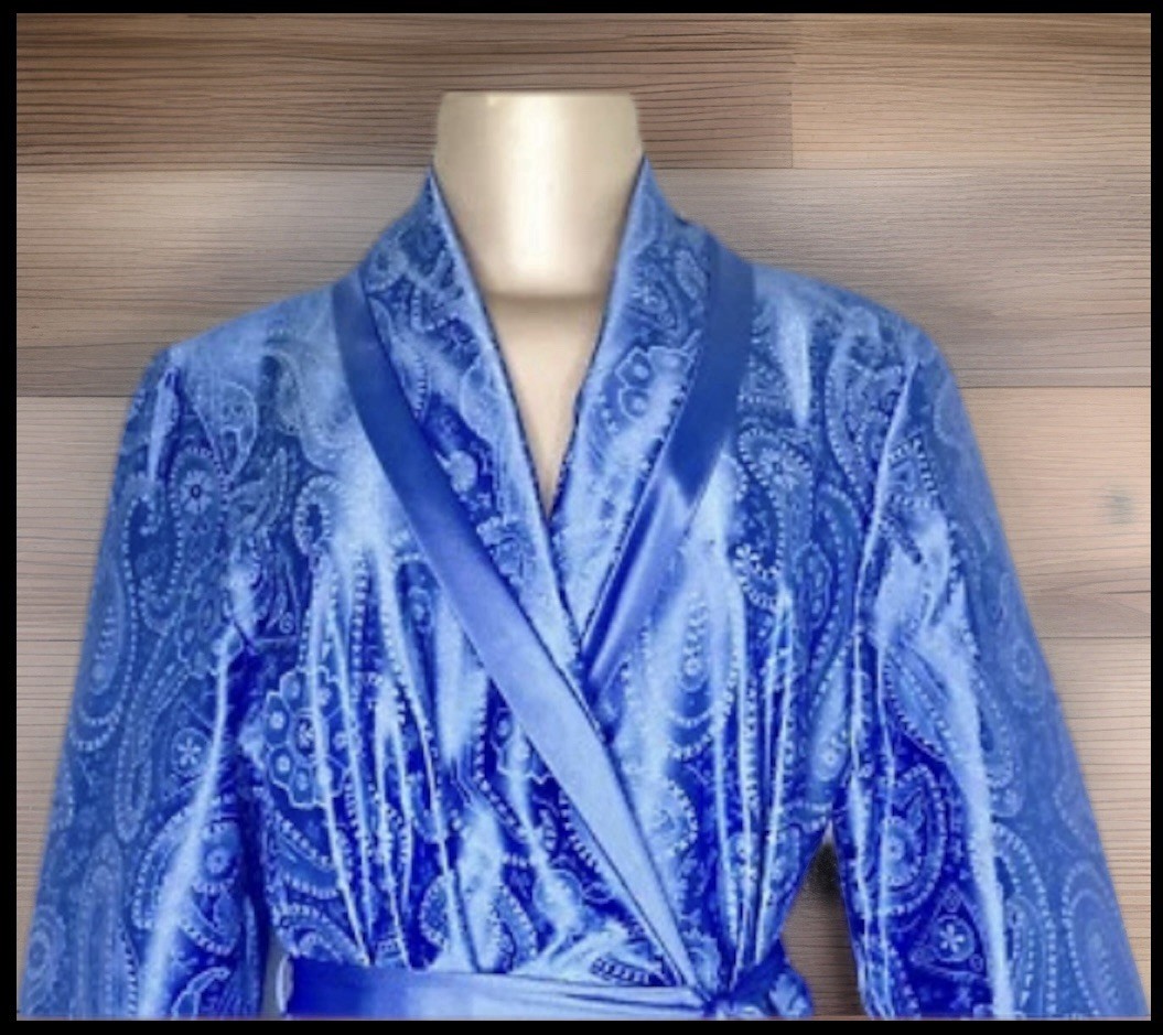 NWT Vintage Vanity Fair Long Blue Satin Robe House Coat Peignoir Womens Petite M