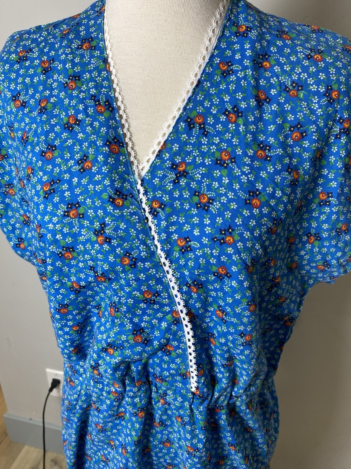 50’s 60’s Handmade Floral House Dress SOFT Cotton M/L Cottage Core