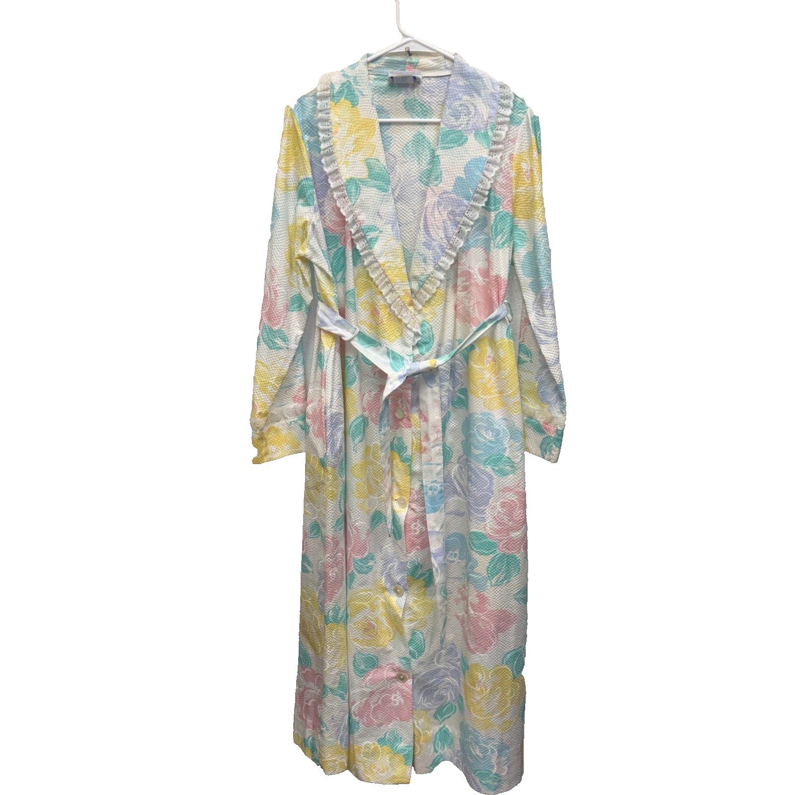 Lounge Trends JCPenney Pastel Floral Lace Wrap Robe L USA Vintage Lightweight