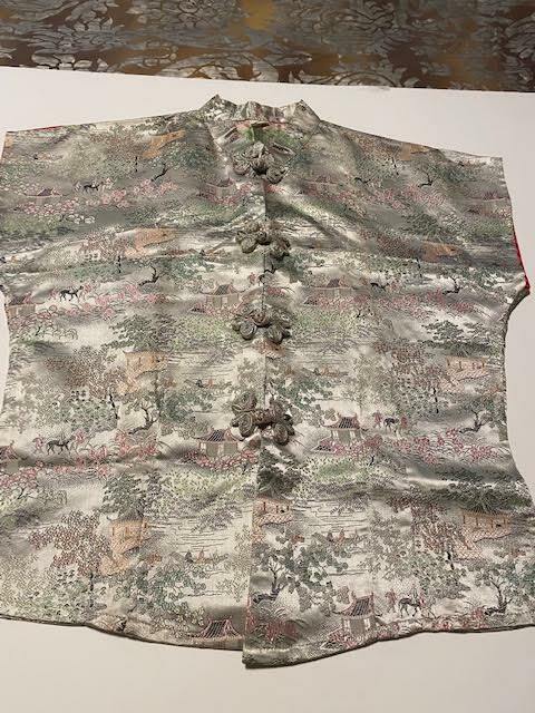 Vintage Asian Silk Women’s Blouse Top Silver Country Scene