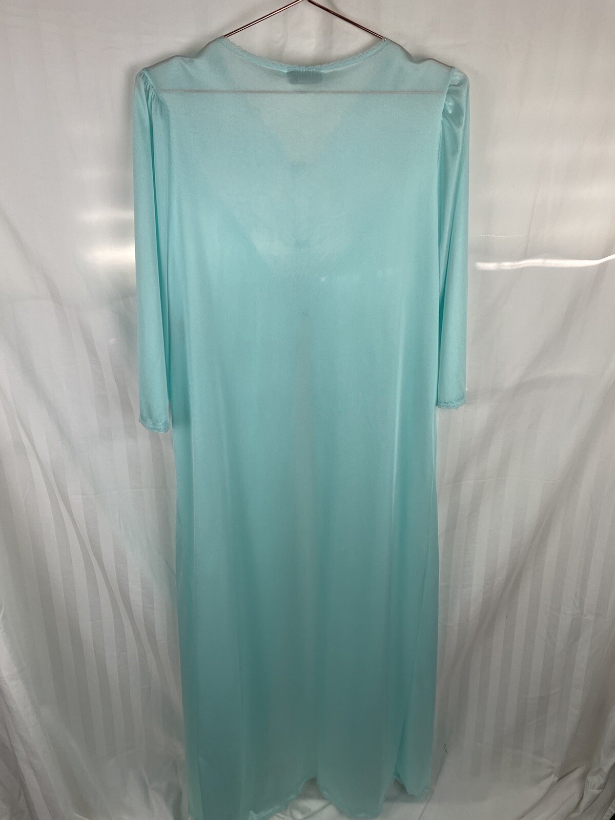 Vintage Vassarette Nylon Robe Ice Blue Lace Detailing Size Medium M Pin Up Retro