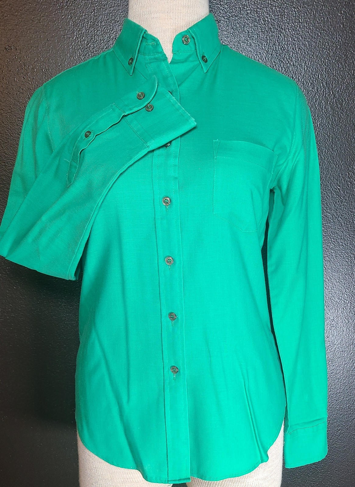 1970’s LANGTRY LTD Button Down Shirt Kelly Green Women’s Sz 7/8 SM Vintage