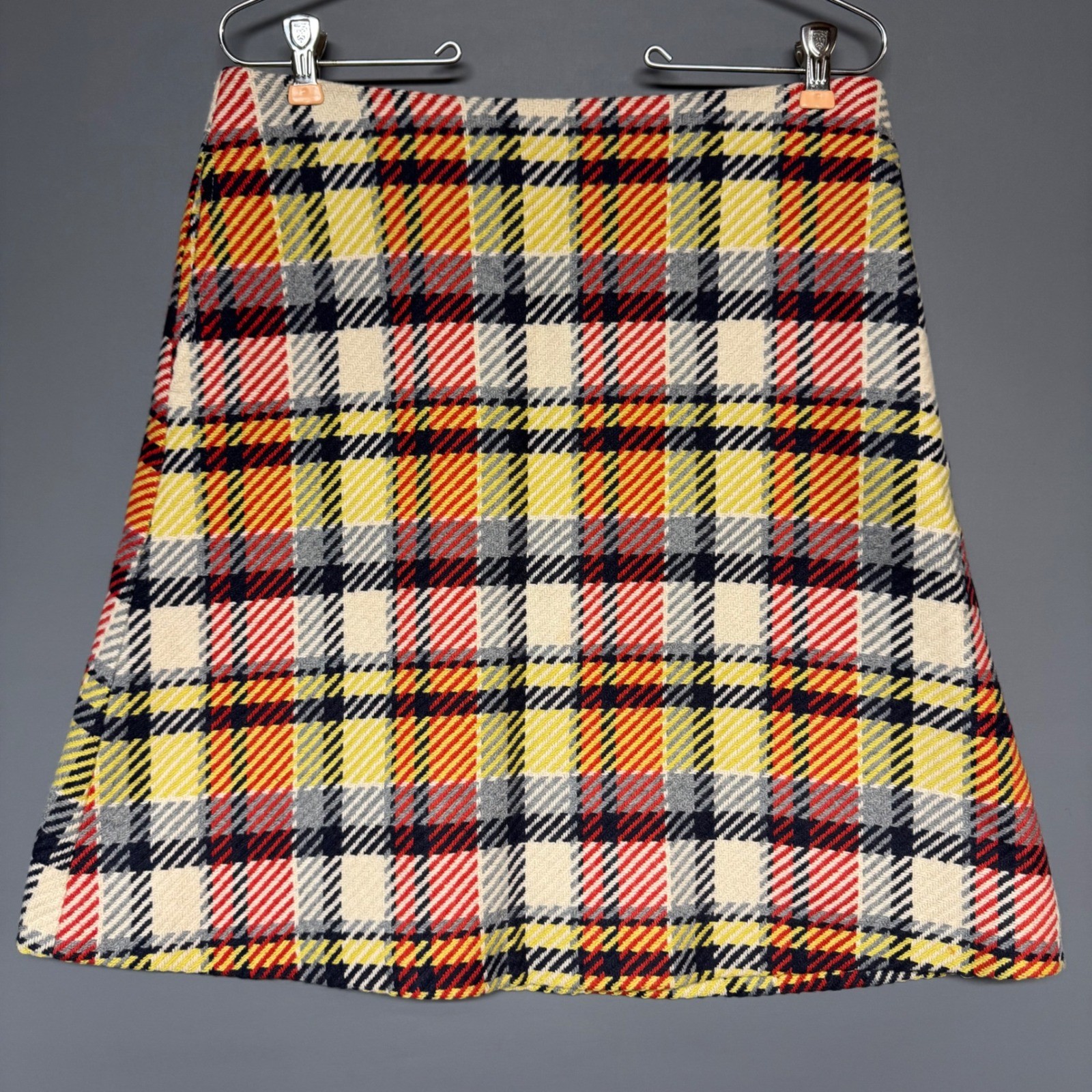 Boden Multi Color Plaid Wool Blend A-Line Mini Skirt Yellow Red US 8