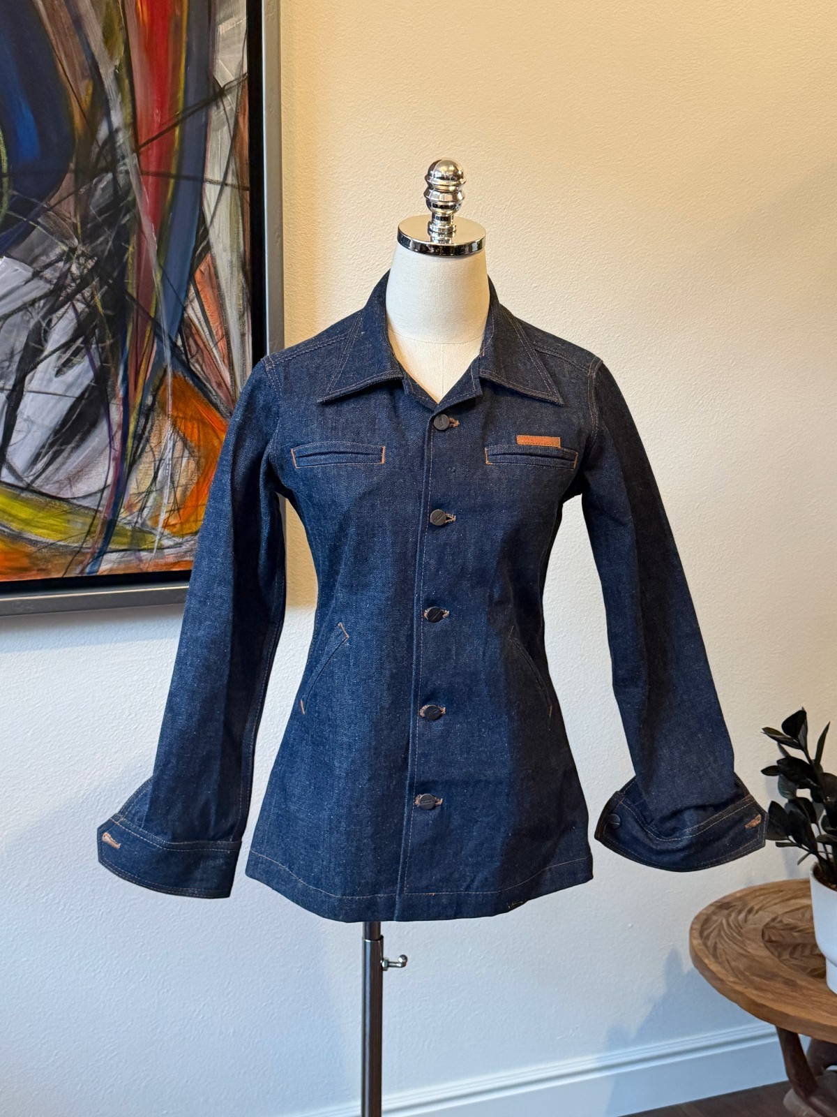 Vintage 70s Palmor’s Denim Jacket Deadstock NWOT Unworn Tunic Orange Stitching