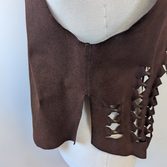 Vintage 70s Brown Suede Textured Vest Boho Festival