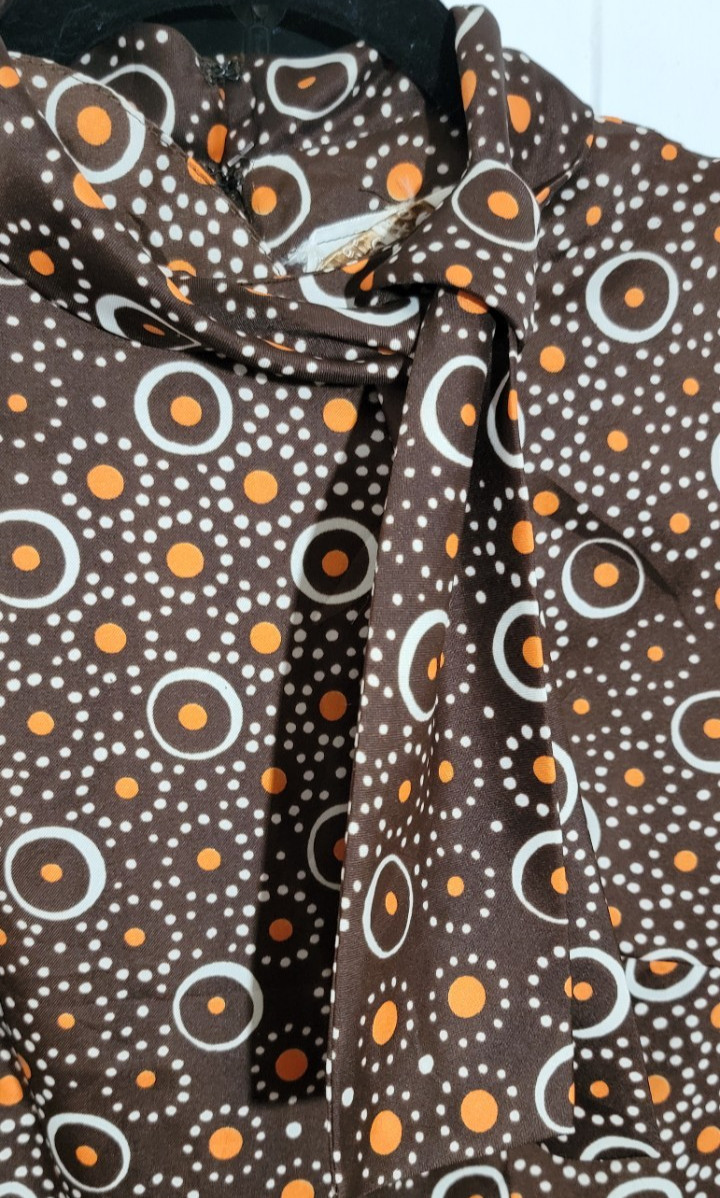70s VTG Leslie Fay Original MOD ILGWU Union Mock Neck M Dress Polka Dots USA