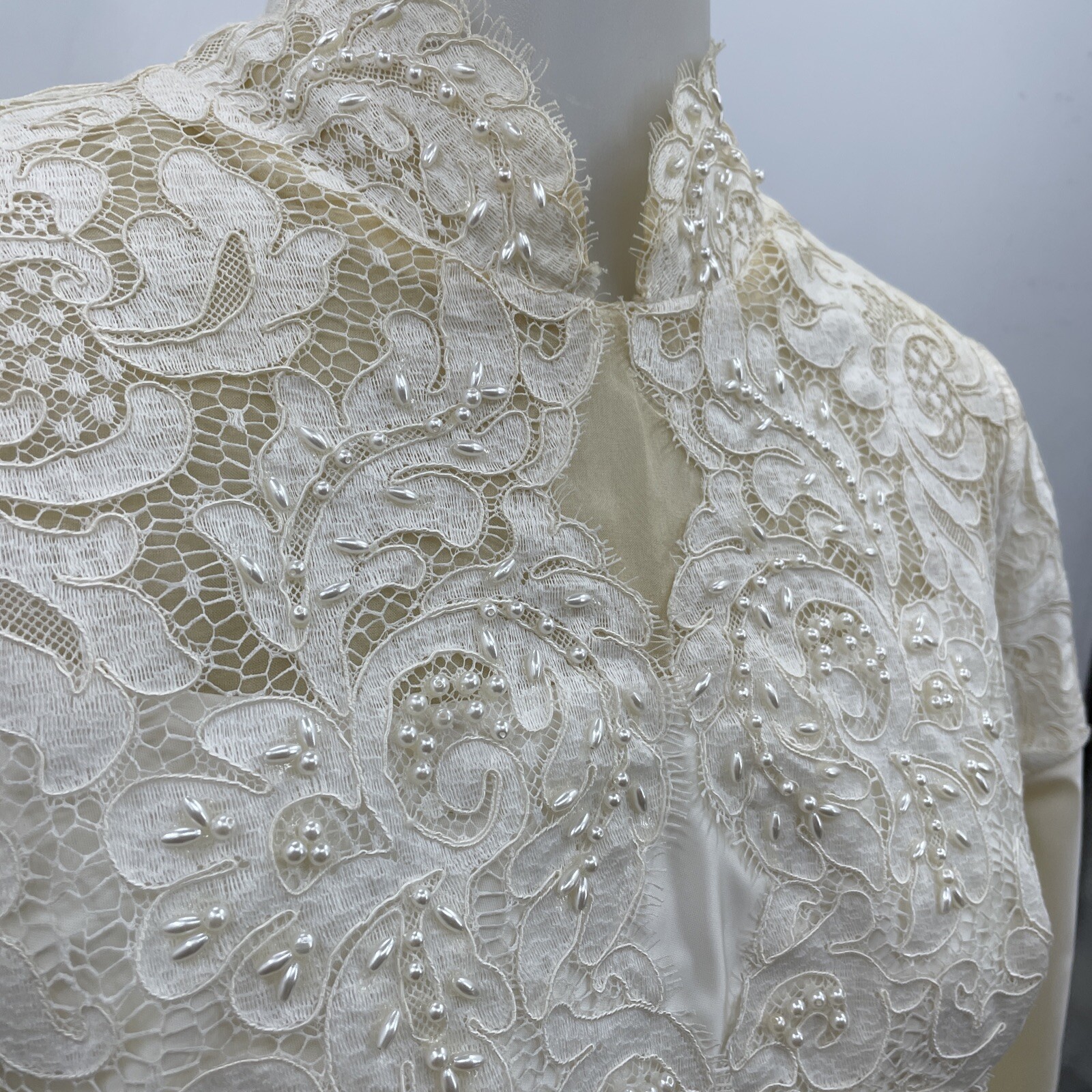 1950s Vtg Edythe Vincent Alfred Angelo Ivory Lace Long Sleeve Wedding Dress