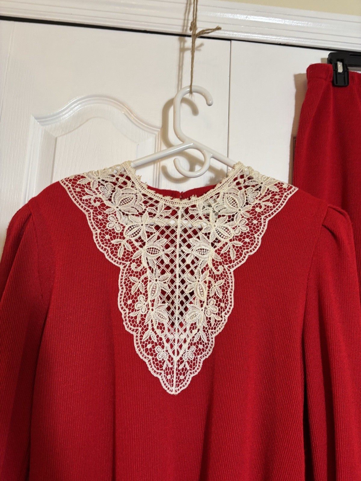 Nilani Vintage 80’s Red White Knit Sweater Cardigan And Skirt Set Women’s Large