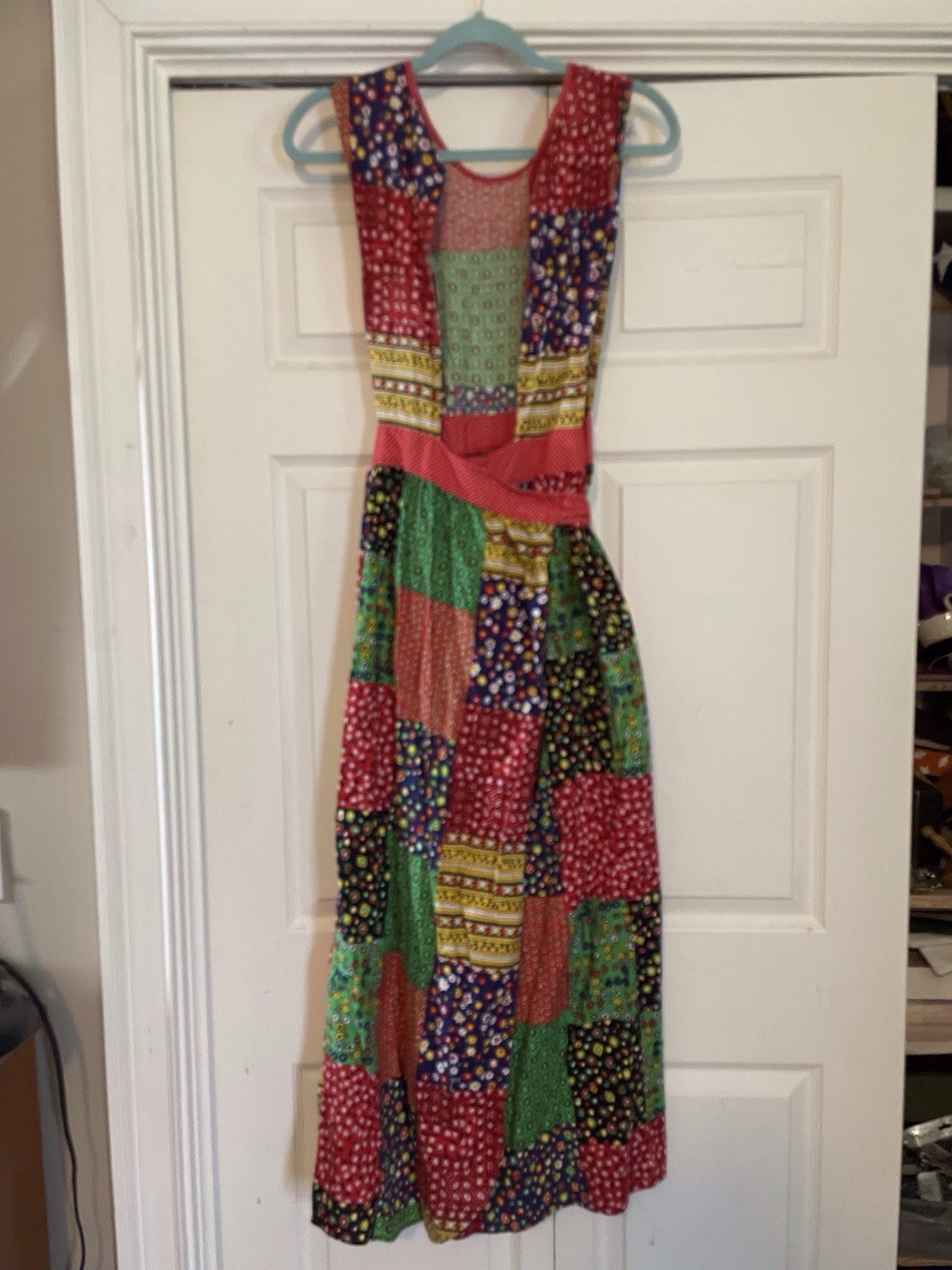 Vintage 60s 70s Design House Patchwork Cottage Core Apron Jumper Maxi Dress