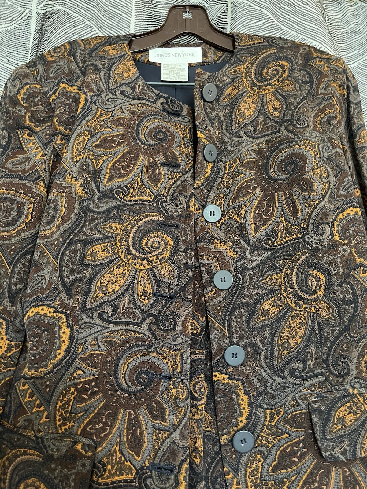 Vintage Brown Floral Paisley Jones New York Skirt Suit Set Jacket Size 6/8