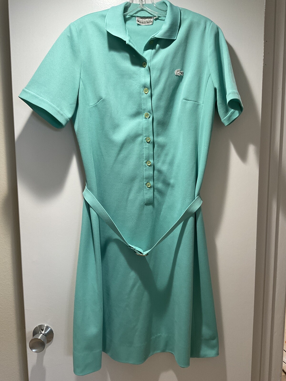 Vintage Size 16 David Crystal Lacoste White crocodile W/ Belt Seafoam Green 60s