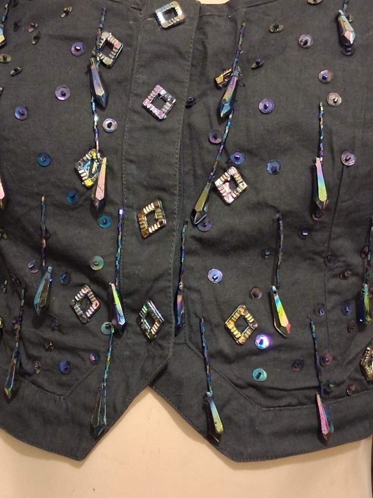 Vintage 90s Joujou Beaded Sheer Sleeve Crop Top Festival Fairycore Y2K Small