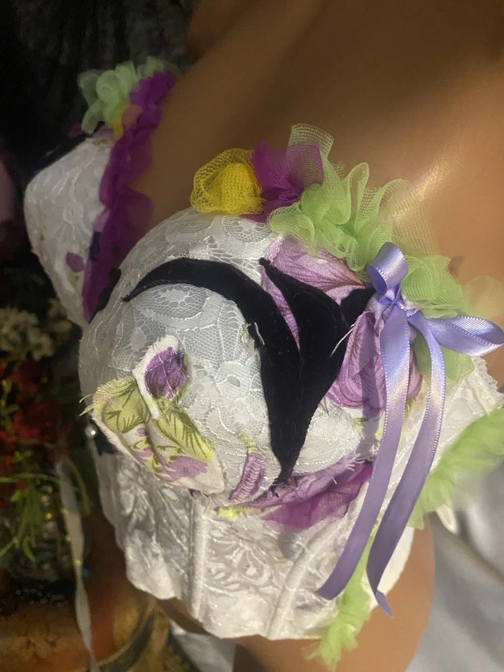 Vtg Dollcore CORSET BRA Festival BUSTIER Sissy Patchwork BOWS COACHELLA 38D