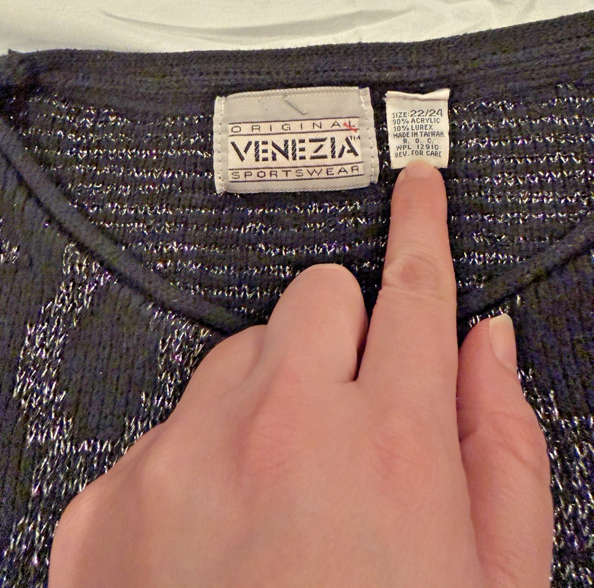 Vtg 80s Original Venezia Sportswear Women’s Geometric Black Silver Sweater 22-24