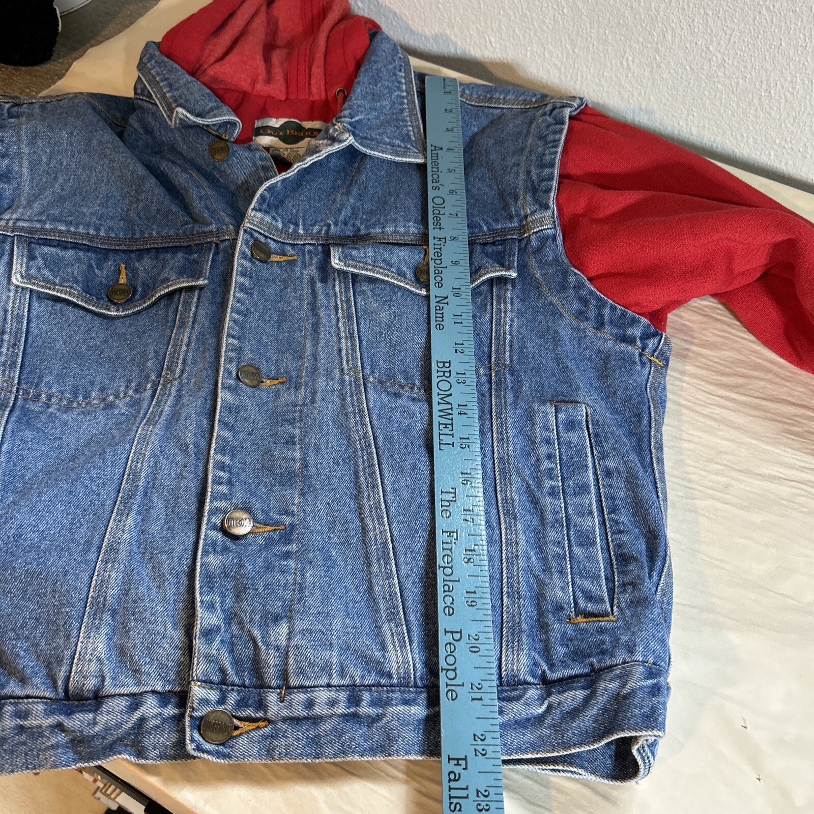 Out Brook Vtg 90s Grunge Denim Jean Hoodie Vest Jacket Coat Women’s Size Medium