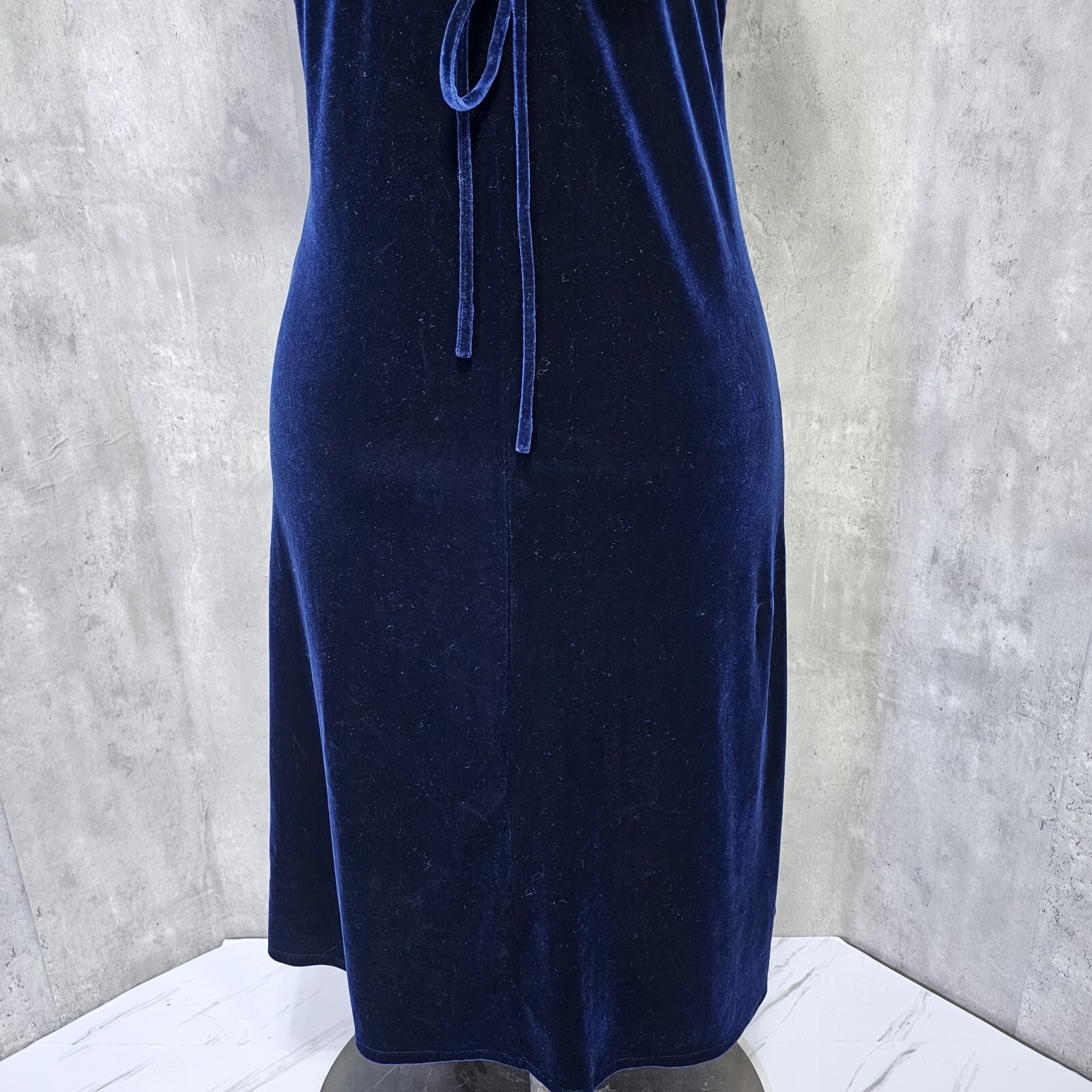 Vintage 90s Amy Byer California M/L Dark Blue Velvet Cowl Neck S/S Dress