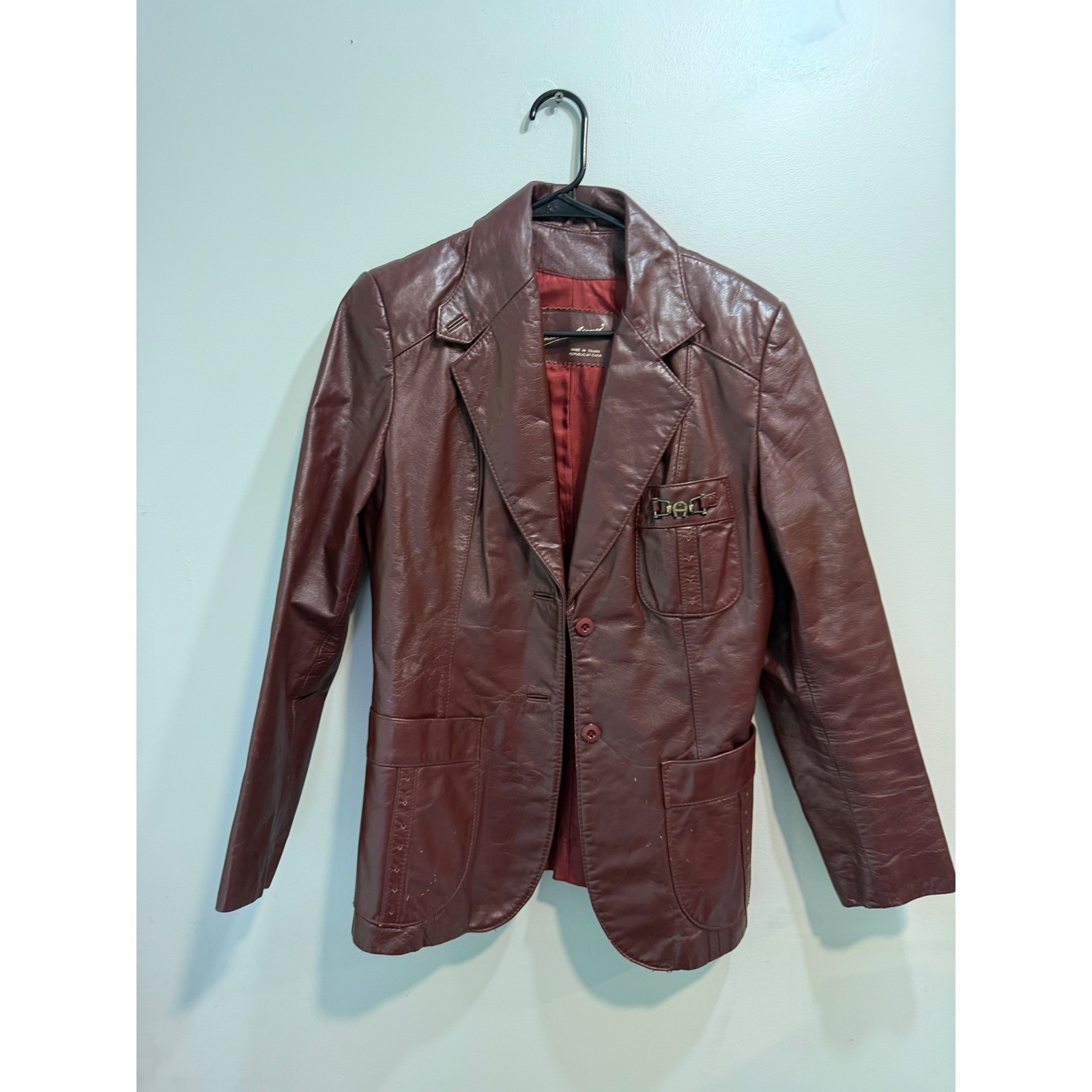 Vintage Etienne Aigner Burgundy Leather Blazer Jacket Womens Size 14 Oxblood